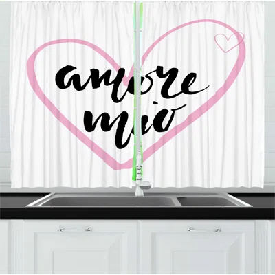 2 Piece My Love in Italian Language with a Pencil Sketch Drawn Heart Amore Saying Kitchen Curtain Set