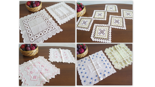 Vintage Embroidered Table Napkins, Swedish Retro Embroidery Scandinavian Small Cloth #4-30-3