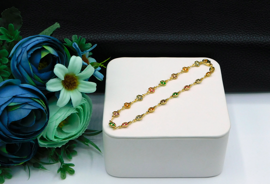 Ladies Colorful Anklet, Gemstone Multi-Color Beach Jewelry, Summer Stone Ankle Bracelet, Gold Filled, 10"