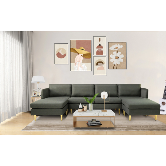 Convertible Sectional Sofa Reversible Chaise Stationary Sofa Set with Ottoman Included
