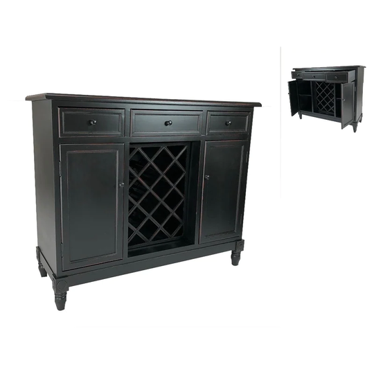 Transitional Wooden Sideboard with Built In Wine Rack, Black