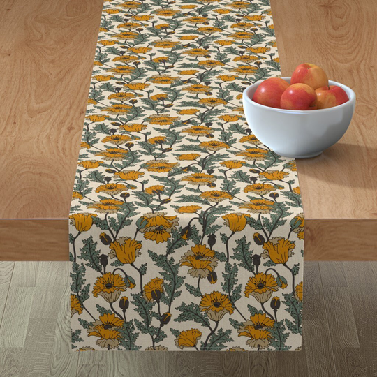 Vintage Floral Table Runner - Joon Poppy Bright By Holli Zollinger California Bohemian Cotton Sateen Spoonflower