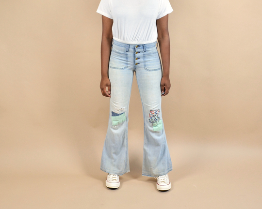 Lee 60S/70S Exposed Button Fly Flare Patchwork Vintage Denim Jeans