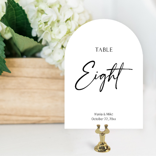 Printed Arch Double Sided Wedding Table Numbers, 5x7 Personalized Number Signs, Minimalist Calligraphy Cards