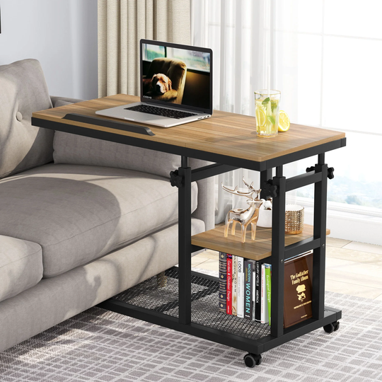 C Table, Height Adjustable Sofa Side Table, Moblie Snack End Table with Laptop Stand