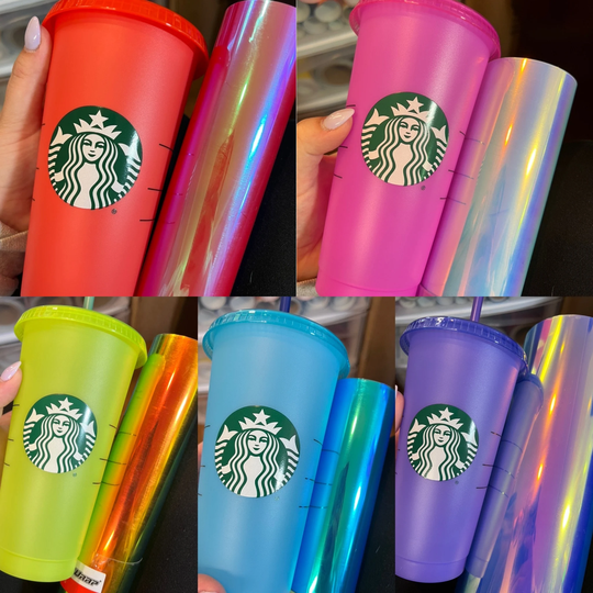 Neon Color Changing Cold Cup With Name | Venti Summer Release 2022 Iced Coffee With Holographic Tumbler