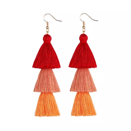 Tassel Earrings, Colorful Statement Boho Fun Long Gift For Her, Girlfriend