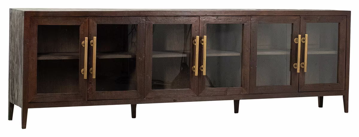 108" Reclaimed Wood Glass Vitrine With Brass Iron Handles Console Sideboard From Terra Nova Furniture Los Angeles