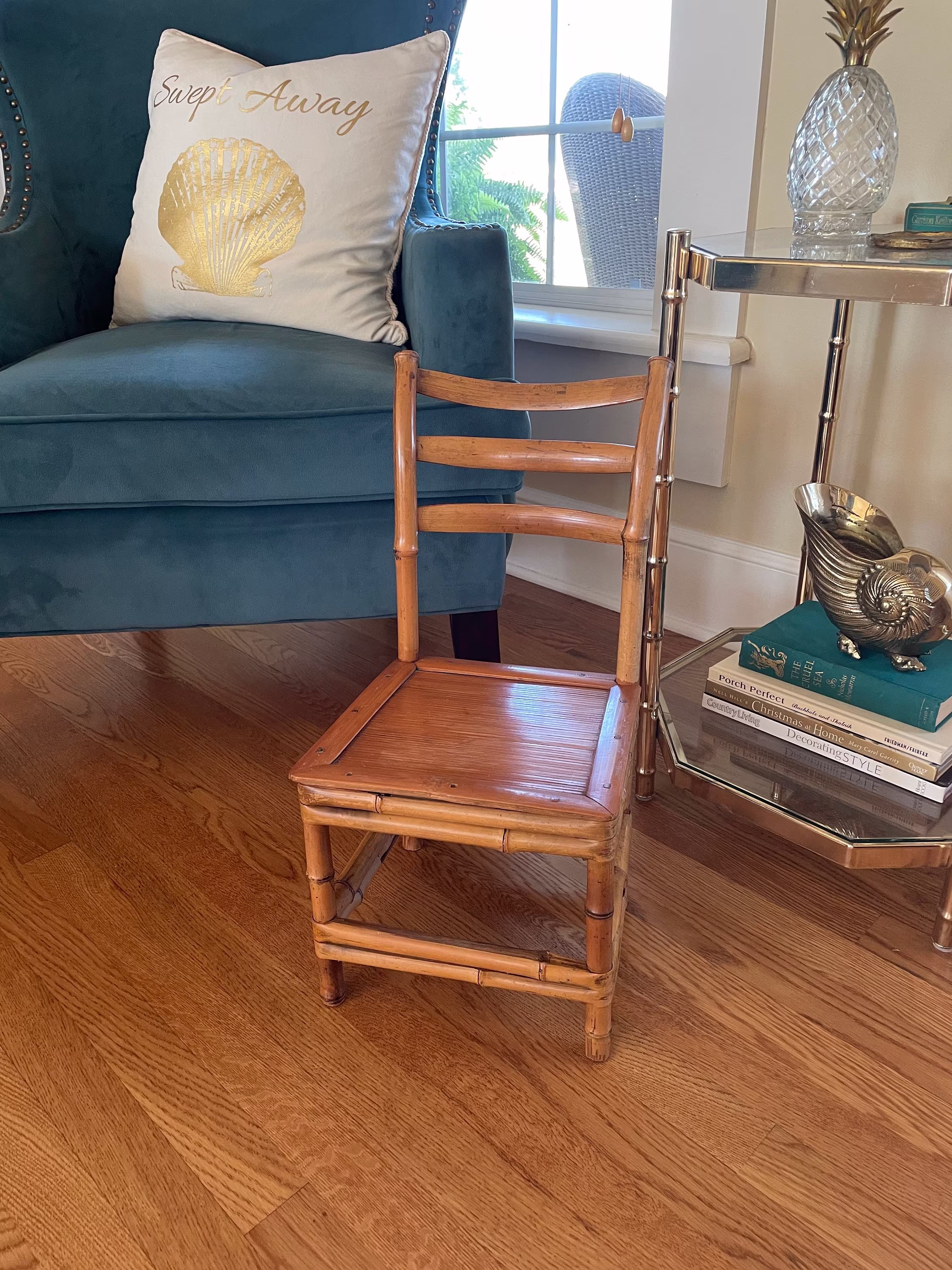 Vintage Bamboo Chair Plant Stand, Natural Bamboo, Chair, Coastal, Beach House, Tropical, Chinoiserie