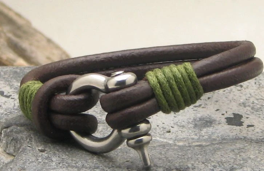 Valentines Day Gift For Boyfriend. Mens Bracelet. Men's Leather Brown Men's Bracelet With Omega Clasp. Nautical