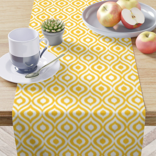 Table Runner in Yellow Ikat Design For Entertaining, Housewarming & Kitchen & Dining Tabletop Decor 16"x 90" In