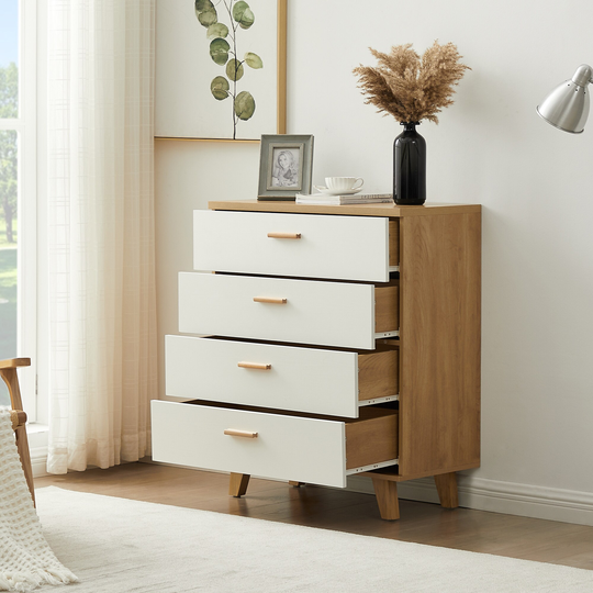 Drawer Cabinet with 4 Drawers, Storge Cabinet with Solid wood Handles and Foot Stand, Put Into Living Room, Bedroom
