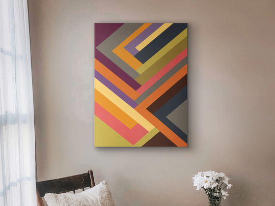Canvas Geometric Artwork Mulit Color Stripe Pattern Large Vibrant Painting Art Print Of Colorful Abstract Modern Home Decor "Outer Edge"