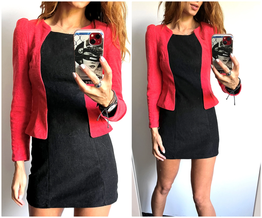 Mini Pink Black Contrast Dress/Long Sleeved Cocktail Evening Pencil - S