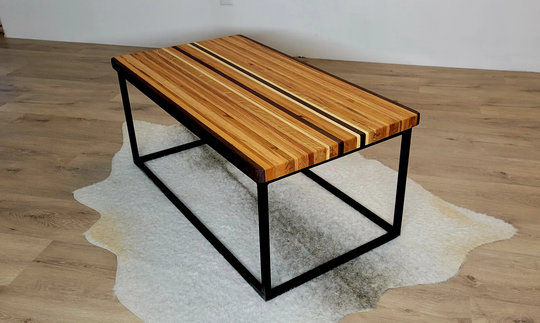 Butcher Block Table, Solid Wood Coffee Table, & Steel Living Room Furniture, Unique Modern Contemporary Table