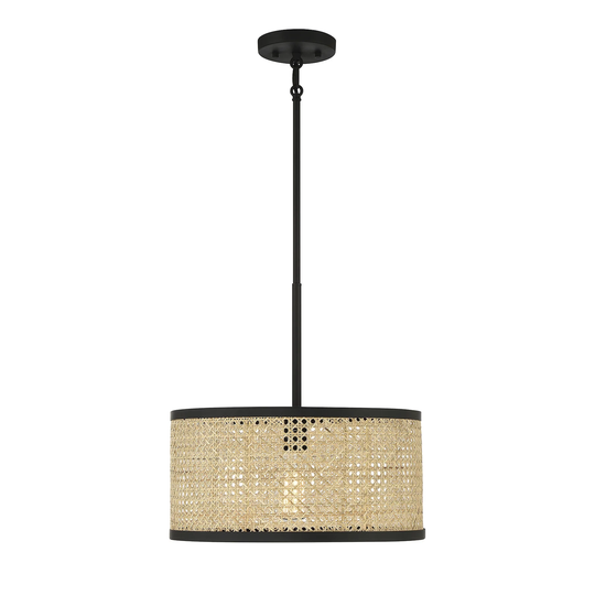 Meridian 1-Light Pendant in Natural Cane with Matte Black