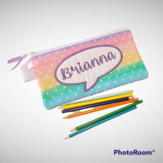 Pencil Bag Rainbow Pastel Colors - Stripes & Dots- Personalized Name Birthday Gift For Kids Pencil With
