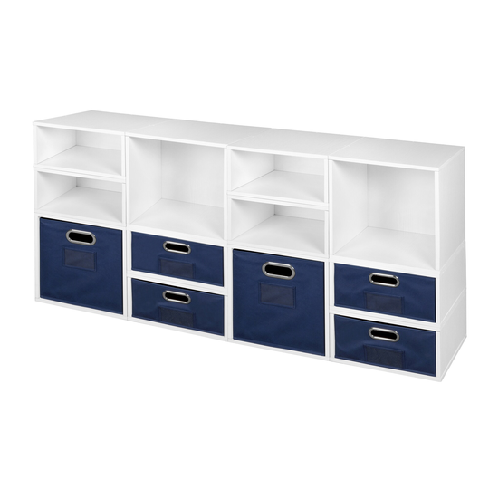 Noble Connect Storage Set- 4 Full Cubes/8 Half Cubes with Foldable Storage Bins- White Wood Grain/Blue