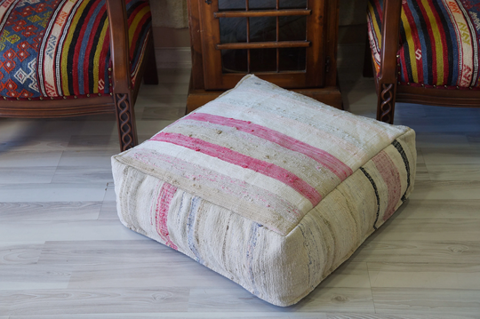 Cotton White Indoor Outdoor Gardening Handmade Pouf Pillow Cushion For Floor Seat Decorative Ottoman Chair Foot Stool Boho