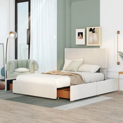 Timaya 4-Drawer Storage Upholstery Platform Bed with Adjustable Headboard