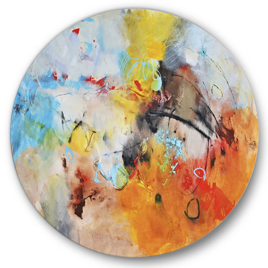 Designart 'Blue And Yellow Color Spatters II' Modern & Contemporary Metal Circle Wall Art