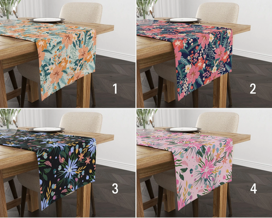 Colorful Floral Table Runner, Multi Colored Flowers Kitchen Modern Tablecloth, Boho Linens, Dining Textile, Housewarming Gift