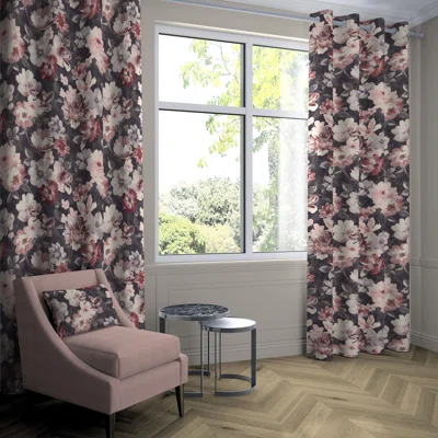 Camilla Grey, Pink And Purple Curtains Pencil Pleat Blackout Lining - 167Cm (66") X 228Cm (90")