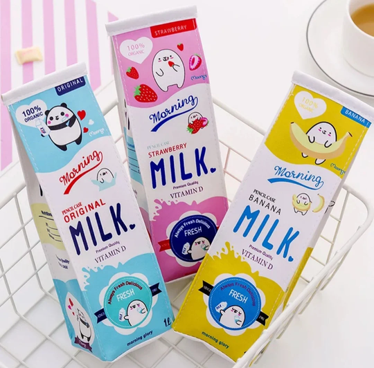 1Pc Creative Milk Bottle Pencil Case, Korean Stationery Bag, Strawberry Pen Cute Student Gift Party Favors
