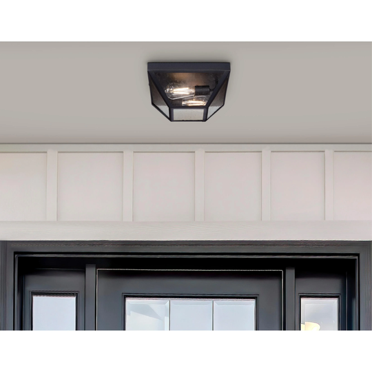 Westinghouse Lighting Wyndham 12-Inch Two-Light Outdoor Flush Mount, Textured Black Finish with Clear Seeded Glass