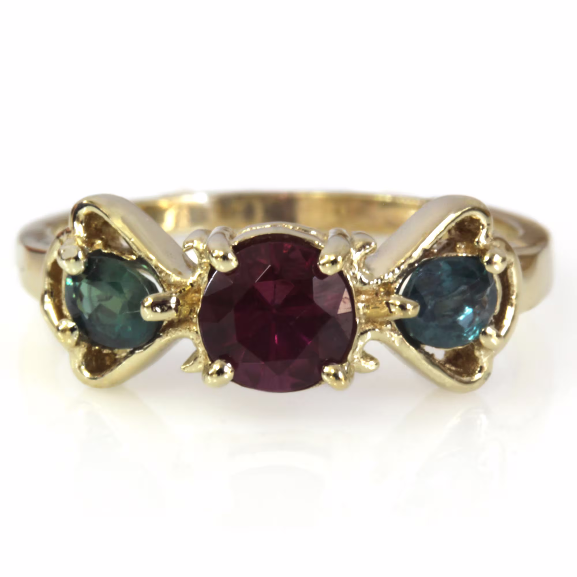 1.3 Ctw Natural Color Change Alexandrite & Pink Tourmaline Ring/Solid 14K 18K Gold Cute 3 Stone Bow 7mm June October Birthstone