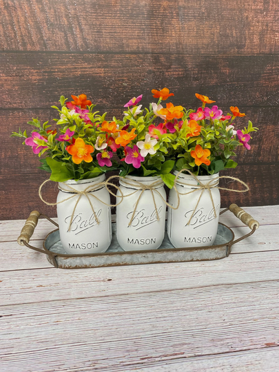 Wildflower Table Centerpiece | Kitchen Decor Farmhouse Rustic Mason Jar Arrangement Wedding Living Room Entryway Mantle