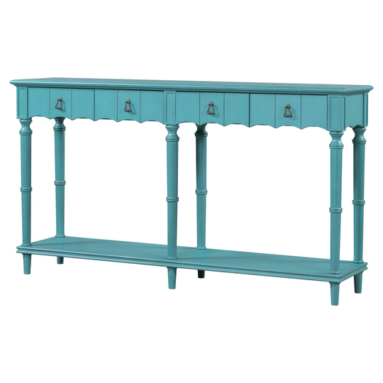 Tyra 63 Inch Console Sideboard Table, 4 Drawers, Turned Legs, Turquoise