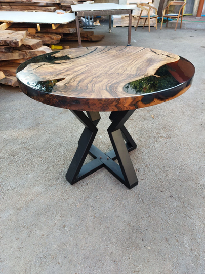 Epoxy Round Table, Dining Walnut River Custom 36" Wood Black Order For Kelsey