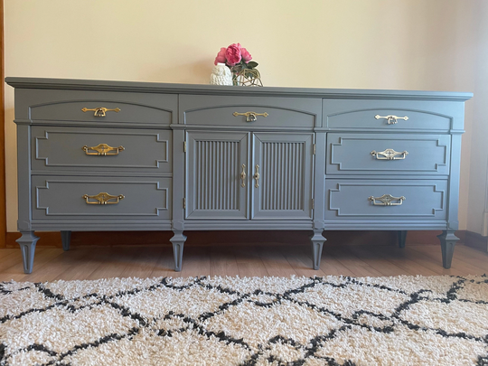 Sold Do Not Purchase Stunning Traditional Gray & Gold Dresser, Sideboard Or Buffet, Hollywood Regency Style Dresser