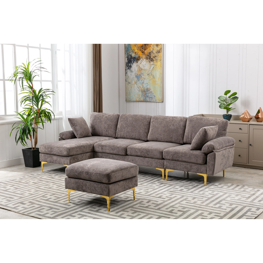 U-Shape Sectional Sofa Set Living Room Wide Cushion Accent Sofa Modern Lounge Chaise Couch with Ottoman&2 Same Color Pillows