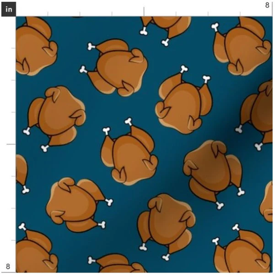 Cooked Turkey Toss Fabric By The Yard | Thanksgiving Fall Dinner Autumn Harvest Custom