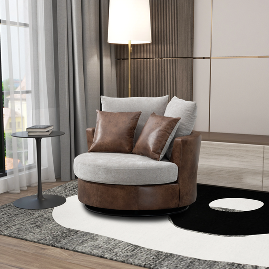 42.2" Bronzing Suede Upholstered Barrel Chair with Soft Cushion, 4 Pillows and Black Metal Base for Living Room, Bedroom