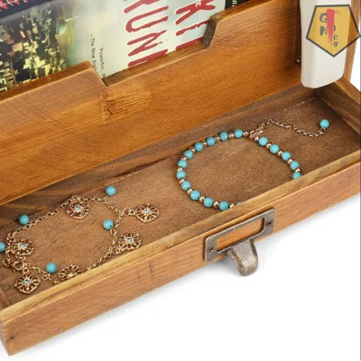 3 Tier Wooden Desk Organizer - Country Rustic Compartments Slot File Tray Pencil Sorter Shelf Holder Supplies Rack Accessories Set With Storage Drawer