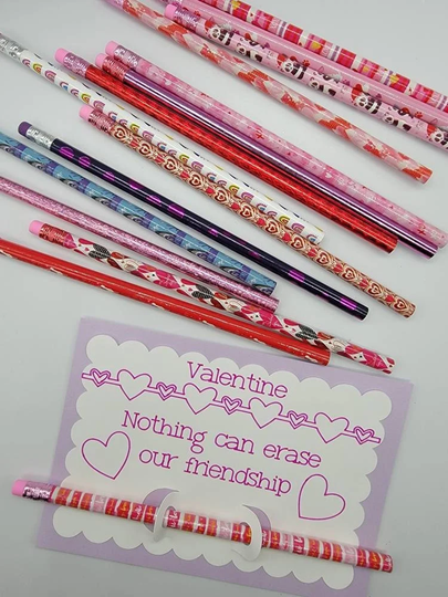Pencil Valentine's Day Cards, Friendship Valentine Girl Kids Coloring Classroom