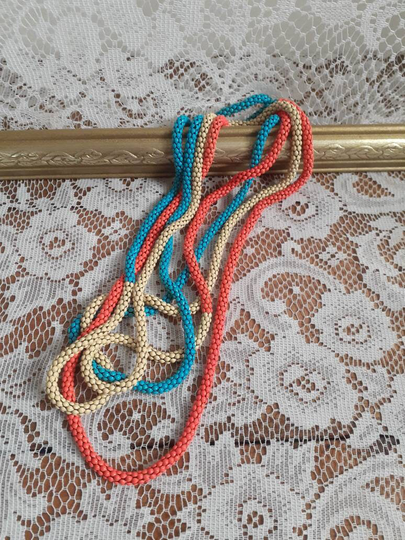 Extra Long 90" Colorful Metal Mesh Necklace, Blue, Orange, Beige, Three Colors, Vintage Rope Necklace