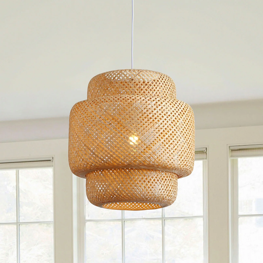 Rattan Weave 1-Light Farmhouse Bamboo Pendant Light