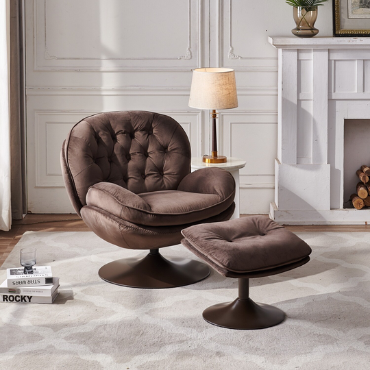 Velvet Sponge Padded Seat 360 Degree Swivel Lounge Chairs Chaise Lounges with Chair & Ottoman Sets and Metal Frame Base
