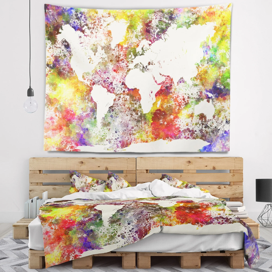 Designart 'World Map in Great Colors' Watercolor Map Wall Tapestry