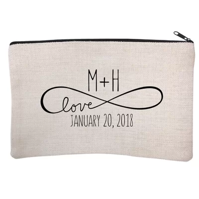 Personalized Infinity Love Couples Initials Cosmetic and Makeup Bag