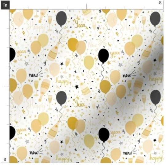 Champagne & Balloons Happy New Year Fabric By The Yard | Years Eve January Winter Made To Order