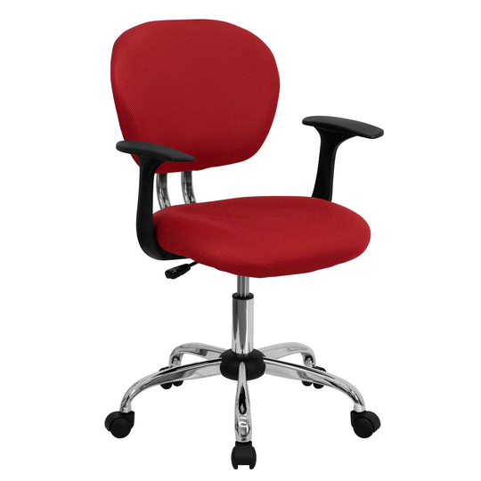 Rigmos Red Mesh Adjustable Swivel Office Chair with Arms and Chrome Base