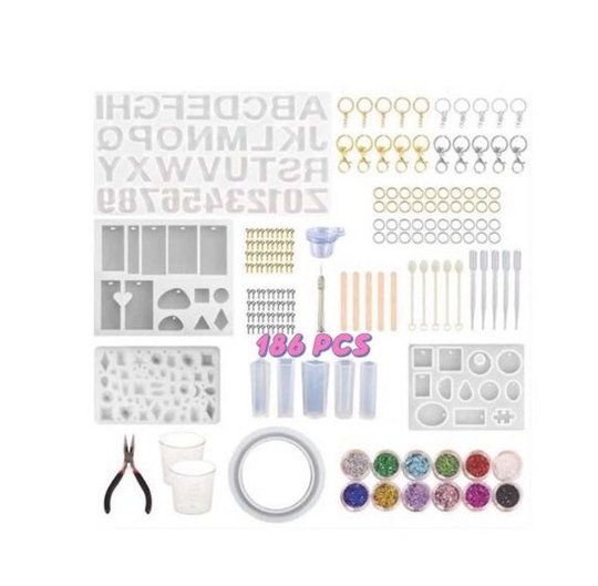 Resin Casting Molds & Tools Set For Diy Jewelry & Keychain Craft Making, Supplies Beginner - 186 Pieces