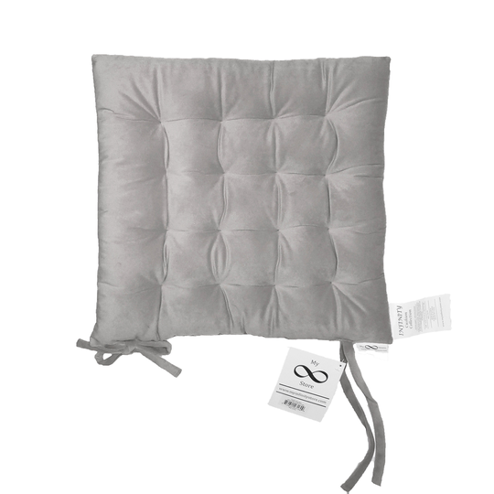 Infinity Collection Silver Gray 16" Square Chair Pad/Cushion Tie Backs Reversible Tufted Plush For Kitchen Bar Stool Dining Room