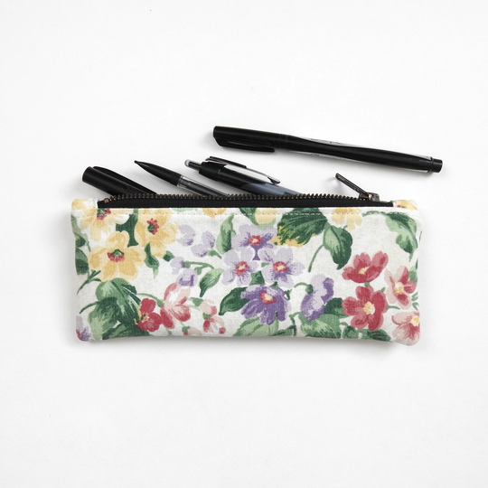 Canvas Floral Pencil Case, Zipper Pouch, Vintage Fabric
