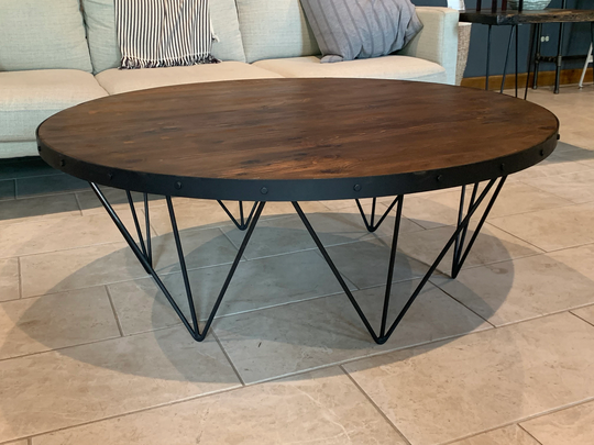 Round Coffee Table With Hair Pin Leg Base-Mid-Century, Rustic,, Industrial, Wood Table, Modern Table Metal Legs Free Shipping